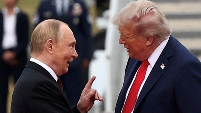 US President Donald Trump shakes hand with Russian President Vladimir Putin, as they meet to negotiate for an end to the war in Ukraine, at Joint Base Elmendorf-Richardson in Anchorage, Alaska, U.S., August 15, 2025. (REUTERS)