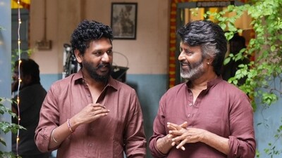 Lokesh Kanagaraj with Rajinikanth during the making of Coolie. Lokesh Kanagaraj with Rajinikanth during the making of Coolie.