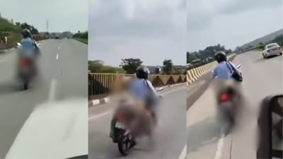 Man carries wife's lifeless body on bike after denied help on Nagpur-Madhya Pradesh highway. (X/@santrameme) Man carries wife's lifeless body on bike after denied help on Nagpur-Madhya Pradesh highway. (X/@santrameme)
