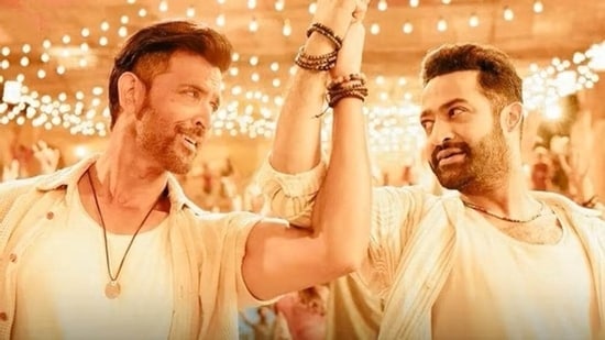 A still from War 2 featuring actors Hrithik Roshan and Jr NTR.