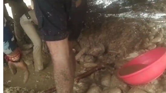 Rescue workers at the disaster site in Kathua, Jammu and Kashmir. (Video grab: Sourced/HT)