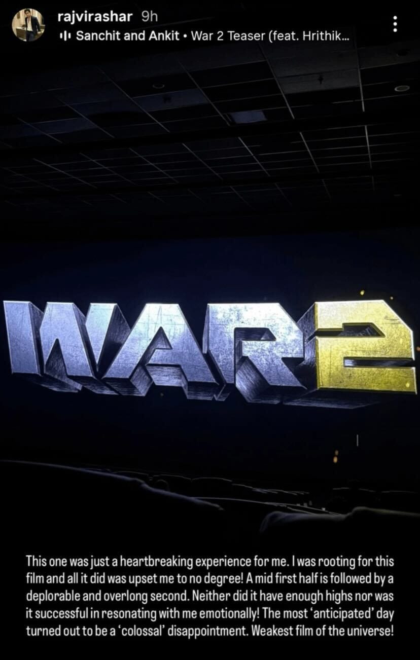 Rajvir Ashar criticises Hrithik Roshan and Jr NTR's War 2. Rajvir Ashar criticises Hrithik Roshan and Jr NTR's War 2.