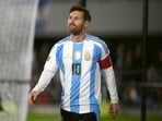 Lionel Messi reacts during a match. Lionel Messi reacts during a match.