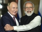 Prime Minister Narendra Modi receives Russian President Vladimir Putin for a meeting at Hyderabad House in New Delhi in 2021. (PTI) Prime Minister Narendra Modi receives Russian President Vladimir Putin for a meeting at Hyderabad House in New Delhi in 2021. (PTI)