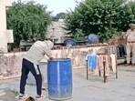 A man was found dead, stuffed in a drum on a rooftop in Khairthal Tijara district of Rajasthan.
