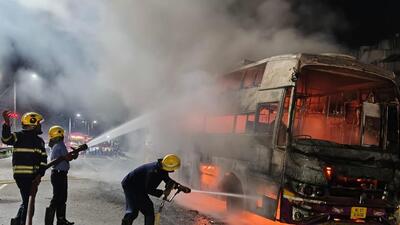 Pvt bus catches fire on highway, all passengers escape unhurt