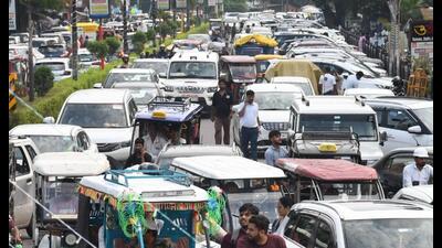 A view of traffic jam in the Civil Lines area (Anil Kumar Maurya) A view of traffic jam in the Civil Lines area (Anil Kumar Maurya)