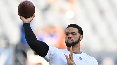 Chicago Bears quarterback Caleb Williams warms up before a preseason game against Buffalo Bills Sunday, Aug. 17, Chicago. (AP Photo/Paul Beaty) (AP) Chicago Bears quarterback Caleb Williams warms up before a preseason game against Buffalo Bills Sunday, Aug. 17, Chicago. (AP Photo/Paul Beaty) (AP)