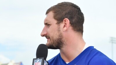 NFL Network's Michael Robinson, left, interview Buffalo Bills defensive end Joey Bosa after practice at the team's NFL football training camp, Sunday, July 27, 2025, in Pittsford, N.Y. (AP Photo/Adrian Kraus) (AP) NFL Network's Michael Robinson, left, interview Buffalo Bills defensive end Joey Bosa after practice at the team's NFL football training camp, Sunday, July 27, 2025, in Pittsford, N.Y. (AP Photo/Adrian Kraus) (AP)