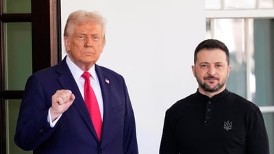 Trump said that Zelensky could end the war with Russia immediately if he wished, or continue fighting, while stressing, “no going into NATO by Ukraine and no getting back Obama given Crimea.” (AP File) Trump said that Zelensky could end the war with Russia immediately if he wished, or continue fighting, while stressing, “no going into NATO by Ukraine and no getting back Obama given Crimea.” (AP File)