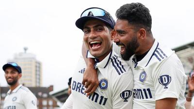 File photo of India skipper Shubman Gill and Mohammed Siraj celebrating after the fifth Test victory over England at the Oval. (BCCI) File photo of India skipper Shubman Gill and Mohammed Siraj celebrating after the fifth Test victory over England at the Oval. (BCCI)