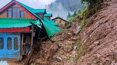 A damaged structure at a cloudburst-hit village, in Kullu district, Himachal Pradesh, Sunday, Aug. 17, 2025. (PTI) A damaged structure at a cloudburst-hit village, in Kullu district, Himachal Pradesh, Sunday, Aug. 17, 2025. (PTI)