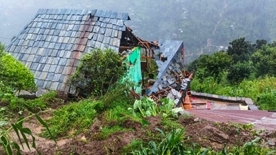 A damaged structure at a cloudburst-hit village, in Kullu district, Himachal Pradesh, Sunday, Aug. 17, 2025. (PTI) A damaged structure at a cloudburst-hit village, in Kullu district, Himachal Pradesh, Sunday, Aug. 17, 2025. (PTI)