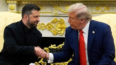 US President Donald Trump held a public and a private meeting with his Ukrainian counterpart, Volodymyr Zelenskyy, in the Oval Office of the White House. (AP) US President Donald Trump held a public and a private meeting with his Ukrainian counterpart, Volodymyr Zelenskyy, in the Oval Office of the White House. (AP)