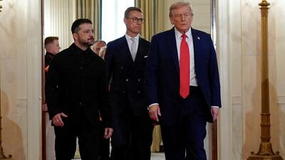 U.S. President Donald Trump, Ukrainian President Volodymyr Zelenskiy and Finland's President Alexander Stubb walk during a meeting, amid negotiations to end the Russian war in Ukraine, at the White House in Washington, D.C., on August 18 (REUTERS) U.S. President Donald Trump, Ukrainian President Volodymyr Zelenskiy and Finland's President Alexander Stubb walk during a meeting, amid negotiations to end the Russian war in Ukraine, at the White House in Washington, D.C., on August 18 (REUTERS)