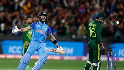 Virat Kohli's played a memorable knock of 82* off 53 balls against Pakistan in the ICC Men's T20 World Cup at the Melbourne Cricket Ground (MCG). This knock ensured a dramatic win for India against all odds. The match saw a pure masterclass from Kohli and the game witnessed one of the best finishes to a T20 game. Who can forget, Kohli goes straight down the ground, Kohli goes out of the ground? (AFP ) Virat Kohli's played a memorable knock of 82* off 53 balls against Pakistan in the ICC Men's T20 World Cup at the Melbourne Cricket Ground (MCG). This knock ensured a dramatic win for India against all odds. The match saw a pure masterclass from Kohli and the game witnessed one of the best finishes to a T20 game. Who can forget, Kohli goes straight down the ground, Kohli goes out of the ground? (AFP )