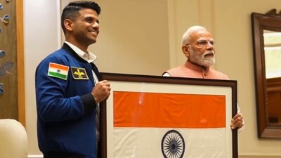 Prime Minister Narendra Modi, during a meeting with astronaut Shubhanshu Shukla, at his residence in New Delhi, Monday, Aug. 18, 2025. (PMO) Prime Minister Narendra Modi, during a meeting with astronaut Shubhanshu Shukla, at his residence in New Delhi, Monday, Aug. 18, 2025. (PMO)