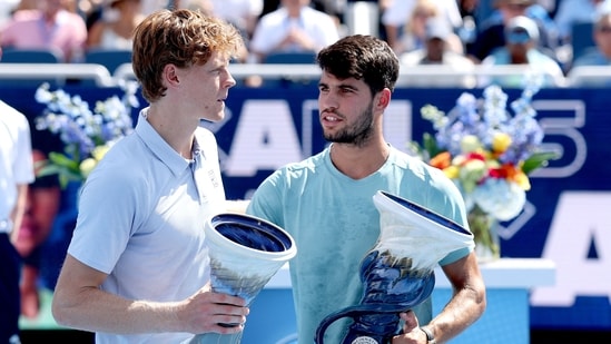 Jannik Sinner congratulated Carlos Alcaraz after the Cincinnati Open title win. (Getty Images via AFP)