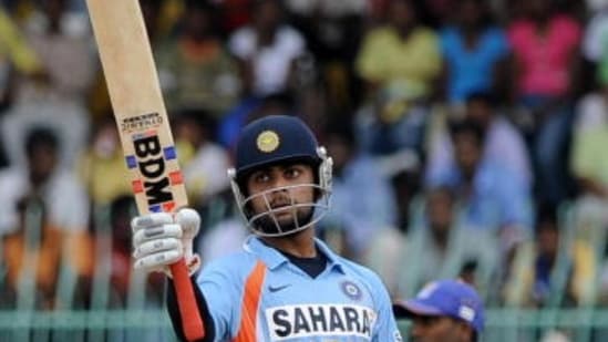Virat Kohli made his debut 17 years ago. He played his first ODI for India against Sri Lanka in 2008 in Dambulla. He had a bad outing with the bat, scoring just 12 runs.&nbsp;(AFP )