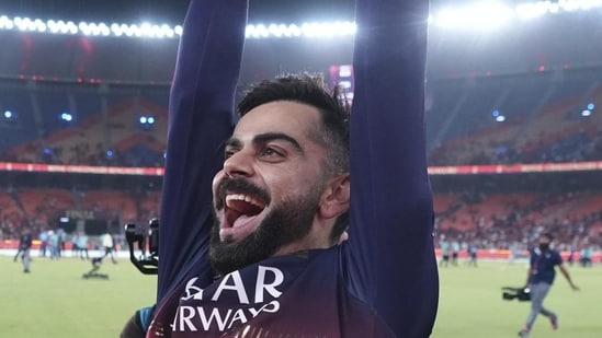 Virat Kohli, who has been with RCB since the inception of the league in 2008, finally laid his hands on the coveted IPL trophy in the 2025 edition. A long wait finally came to an end as RCB defeated Punjab Kings in the summit clash at the Narendra Modi Stadium in Ahmedabad.&nbsp;(HT_PRINT)