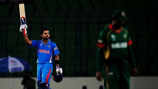 Virat Kohli scored his first World Cup century in the 2011 edition, hitting a ton in India's first match of the tournament against Bangladesh. The youngster was also involved in a heated argument with Bangladesh bowlers.&nbsp;(AFP )