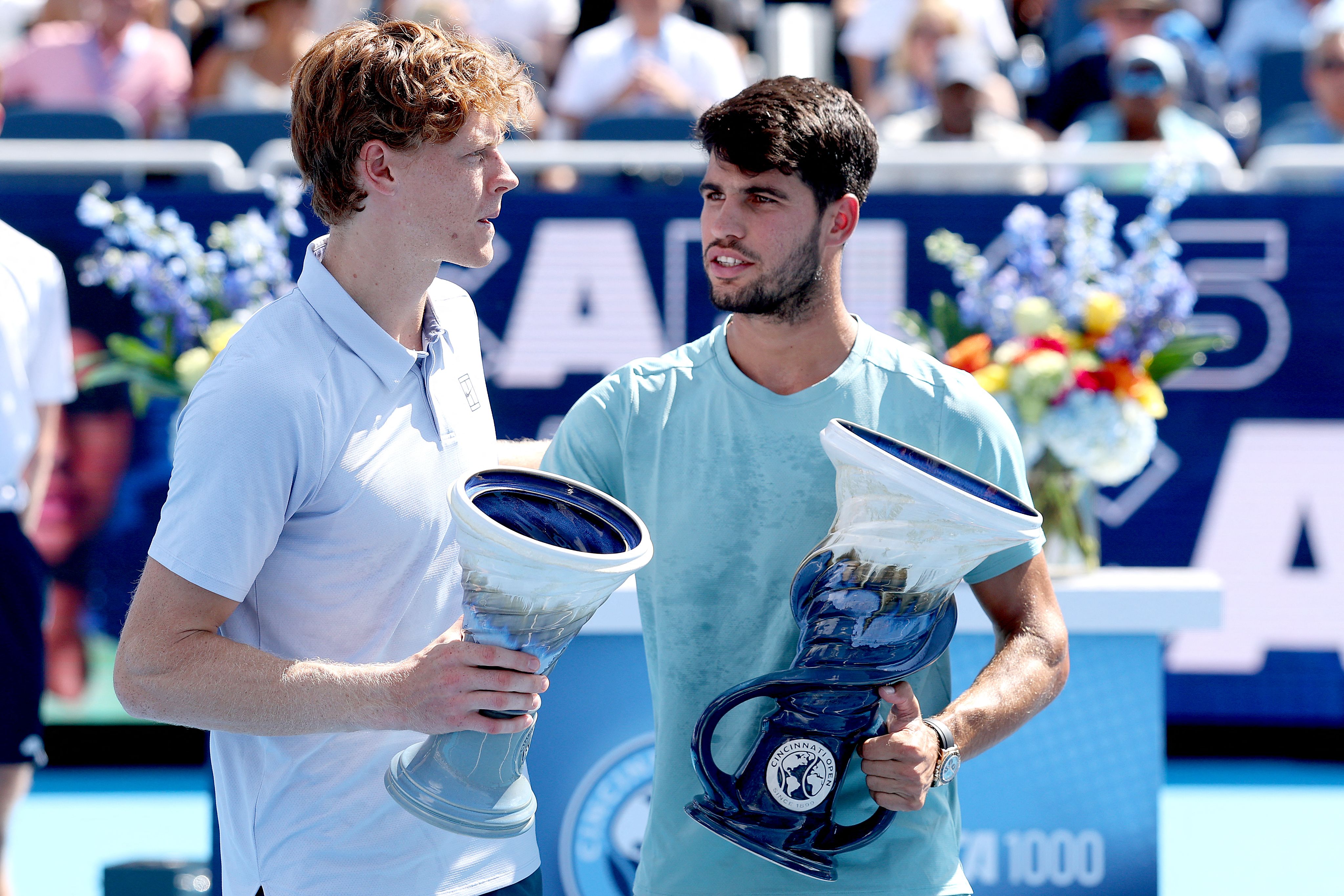 Jannik Sinner congratulated Carlos Alcaraz after the Cincinnati Open title win last month (Getty Images via AFP) Jannik Sinner congratulated Carlos Alcaraz after the Cincinnati Open title win last month (Getty Images via AFP)