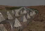 This photograph shows "dragon's teeth" fortifications installed by the Ukrainian military, in the eastern Donetsk region, on July 9, 2025, amid the Russian invasion of Ukraine.