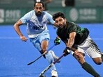File image of Pakistan's Abdul Waheed Ashraf Rana (R) in action with India's Hardik Singh. (AFP)