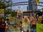 Supporters of Israeli hostages held in the Gaza Strip attend a rally demanding their release from Hamas captivity and calling for an end to the war.