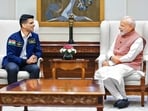 Prime Minister Narendra Modi meets Group Captain Shubhanshu Shukla in New Delhi on Monday. (DPR PMO) Prime Minister Narendra Modi meets Group Captain Shubhanshu Shukla in New Delhi on Monday. (DPR PMO)