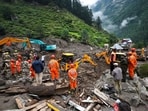 Search and rescue operation underway at cloudburst-hit Chisoti village, in Jammu and Kashmir’s Kishtwar district, on Monday. (PTI)