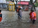 Thane, India - August -18, 2025: Heavy rains in Thane have caused water logging near Vandana Cinema in thane, water enter in shop .in Thane ,in Mumbai, India, on, Monday, August -18, 2025. ( Praful Gangurde / HT Photo ) (praful Gangurde)