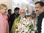 Vice-Presidential Candidate & former Supreme Court Judge B Sudershan Reddy being Welcomed by MPs of Opposition Parties at Delhi airport in New Delhi on Tuesday. (HT PHOTO) Vice-Presidential Candidate & former Supreme Court Judge B Sudershan Reddy being Welcomed by MPs of Opposition Parties at Delhi airport in New Delhi on Tuesday. (HT PHOTO)