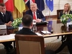 President Trump hosts a meeting with European leaders at the White House on Monday.