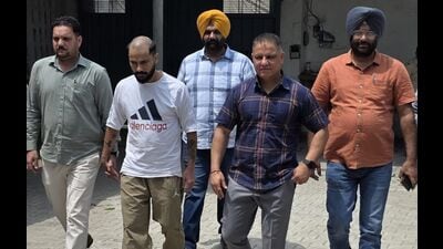 Accused Mukul Mattu being taken for investigation in Ludhiana. (HT photo) Accused Mukul Mattu being taken for investigation in Ludhiana. (HT photo)