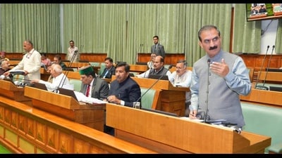 Commotion and uproar was witnessed during the ongoing Monsoon session of Himachal Pradesh assembly on Tuesday as Sukhvinder Singh Sukhu led Congress government and main opposition party Bharatiya Janata Party (BJP) spar over HIMCARE scheme. (HT Photo) Commotion and uproar was witnessed during the ongoing Monsoon session of Himachal Pradesh assembly on Tuesday as Sukhvinder Singh Sukhu led Congress government and main opposition party Bharatiya Janata Party (BJP) spar over HIMCARE scheme. (HT Photo)