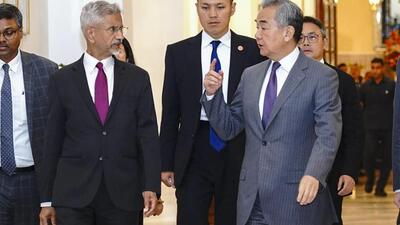 External affairs minister S. Jaishankar with Chinese foreign minister Wang Yi during a meeting in New Delhi. (@DrSJaishankar/via PTI) External affairs minister S. Jaishankar with Chinese foreign minister Wang Yi during a meeting in New Delhi. (@DrSJaishankar/via PTI)
