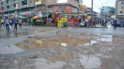 A poor condition of a Bengaluru road after recent rains in the city. A poor condition of a Bengaluru road after recent rains in the city.