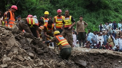 More than 25,000 people have been rescued so far from flood-hit areas, an official said, with a total of 695 killed across Pakistan since late June. (AP) More than 25,000 people have been rescued so far from flood-hit areas, an official said, with a total of 695 killed across Pakistan since late June. (AP)