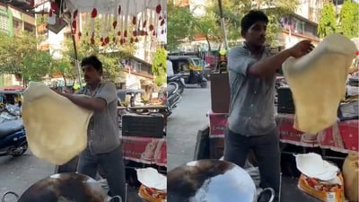 Netizens shocked after street vendor’s paratha cooking video goes viral on X. (@ByRakeshSimha/X) Netizens shocked after street vendor’s paratha cooking video goes viral on X. (@ByRakeshSimha/X)