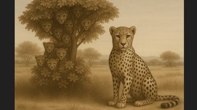 An AI image showed a cheetah with hidden faces in the tree, sparking debate as viewers tried to count how many were cleverly concealed. (Representational image generated using AI) An AI image showed a cheetah with hidden faces in the tree, sparking debate as viewers tried to count how many were cleverly concealed. (Representational image generated using AI)
