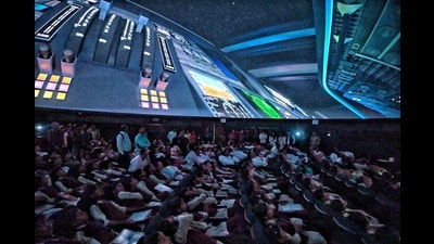 Students attend a screening at Indira Gandhi Planetarium, which reopened on Tuesday, in Lucknow. (Mushtaq Ali/HT) Students attend a screening at Indira Gandhi Planetarium, which reopened on Tuesday, in Lucknow. (Mushtaq Ali/HT)
