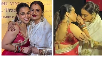 Vidya Balan posed with Rekha at the red carpet. Vidya Balan posed with Rekha at the red carpet.