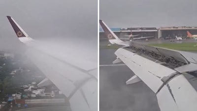 The video, filmed by a passenger onboard, captured the aircraft’s wing as it descended toward Mumbai airport. (X/@jvidyasagar) The video, filmed by a passenger onboard, captured the aircraft’s wing as it descended toward Mumbai airport. (X/@jvidyasagar)