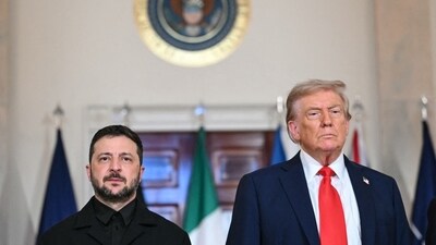 Ukrainian President Volodymyr Zelensky and President Donald Trump at the White House in Washington, Aug. 18.