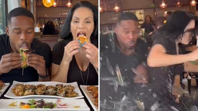Influencers Nina Santiago and Patrick Blackwood were filming a food review when an SUV crashed through the restaurant window in Houston. (Instagram/ninaunrated) Influencers Nina Santiago and Patrick Blackwood were filming a food review when an SUV crashed through the restaurant window in Houston. (Instagram/ninaunrated)