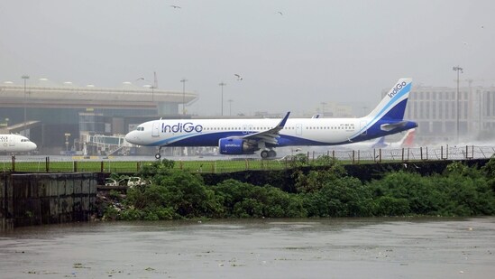 The Mithi River experiences elevated water levels near the airport in Kurla, during the monsoon season, in Mumbai on Monday. (ANI)