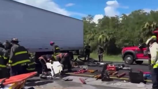 Scene of the Florida truck crash that killed three people. (Videograb)