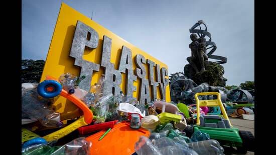 While the need for a Plastics Treaty is widely accepted, most countries refused to commit to binding global targets to reduce plastic production. (AFP)