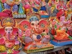 An artist giving final touches to Ganesha idols in Ludhiana on Wednesday. (Manish/HT) An artist giving final touches to Ganesha idols in Ludhiana on Wednesday. (Manish/HT)